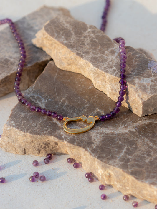 Purple Amethyst Gold Plated Letter Necklace