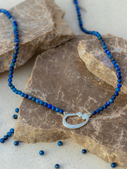 Blue Lapis Silver Letter Necklace